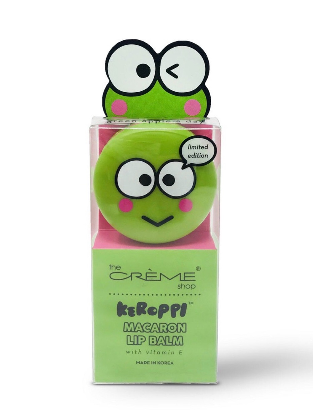 The Crème Shop x Sanrio Keroppi Macaron Lip Balm, Green Apple A Day